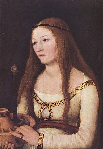 PortrÃ¤t der Katharina Schwarz mit den Attributen ihrer Nahmensheiligen, vintage artwork by Hans Holbein the Elder, A3 (16x12") Poster Print