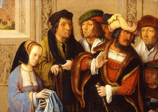 Potiphar Shows Her Husband's Cloak with Joseph Being Taken to Prison, vintage artwork by Lucas van Leyden, A3 (16x12") Poster Print