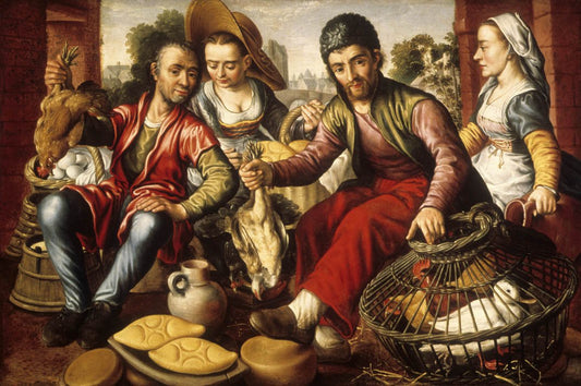 Poultry Sellers, vintage artwork by Workshop of Joachim Beuckelaer, 12x8" (A4) Poster