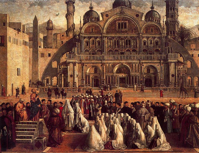PredicaciÃ³n de San Marcos en AlejandrÃ­a, vintage artwork by Gentile Bellini, A3 (16x12") Poster Print