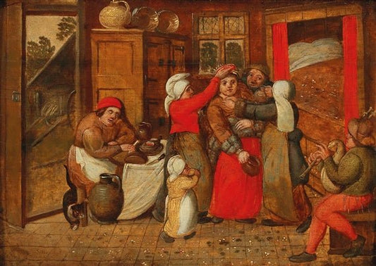 Preparing the Bridal Bed, vintage artwork by Marten van Cleve the Elder, A3 (16x12") Poster Print