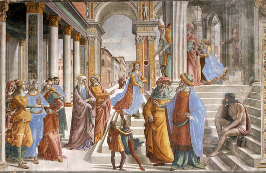 Presentation of the Virgin at the Temple, vintage artwork by Domenico Ghirlandaio, A3 (16x12") Poster Print