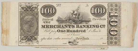 Proof of one side of a New York Merchants Banking Company 100 , vintage art, A3 (16x12") Poster Print