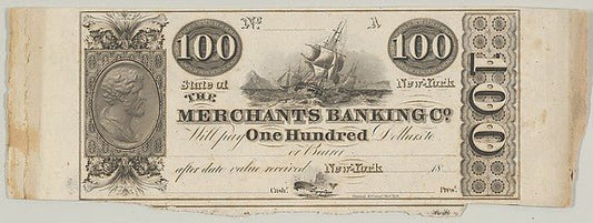 Proof of one side of a New York Merchants Banking Company 100 , vintage art, A3 (16x12") Poster Print