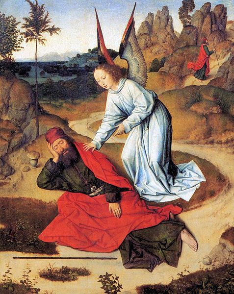 Prophet Elijah in the Desert ( lower right panel of the Altarpiece of the Holy Sacrament), vintage artwork by Dieric Bouts, A3 (16x12") Poster Print