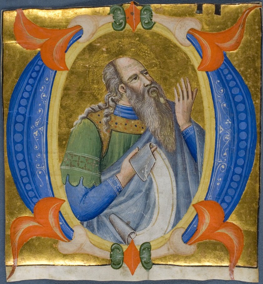 Prophet in a Historiated Initial "O" from a Gradual by  Don Silvestro dei Gherarducci,23x16"( A2 size ) Poster Print
