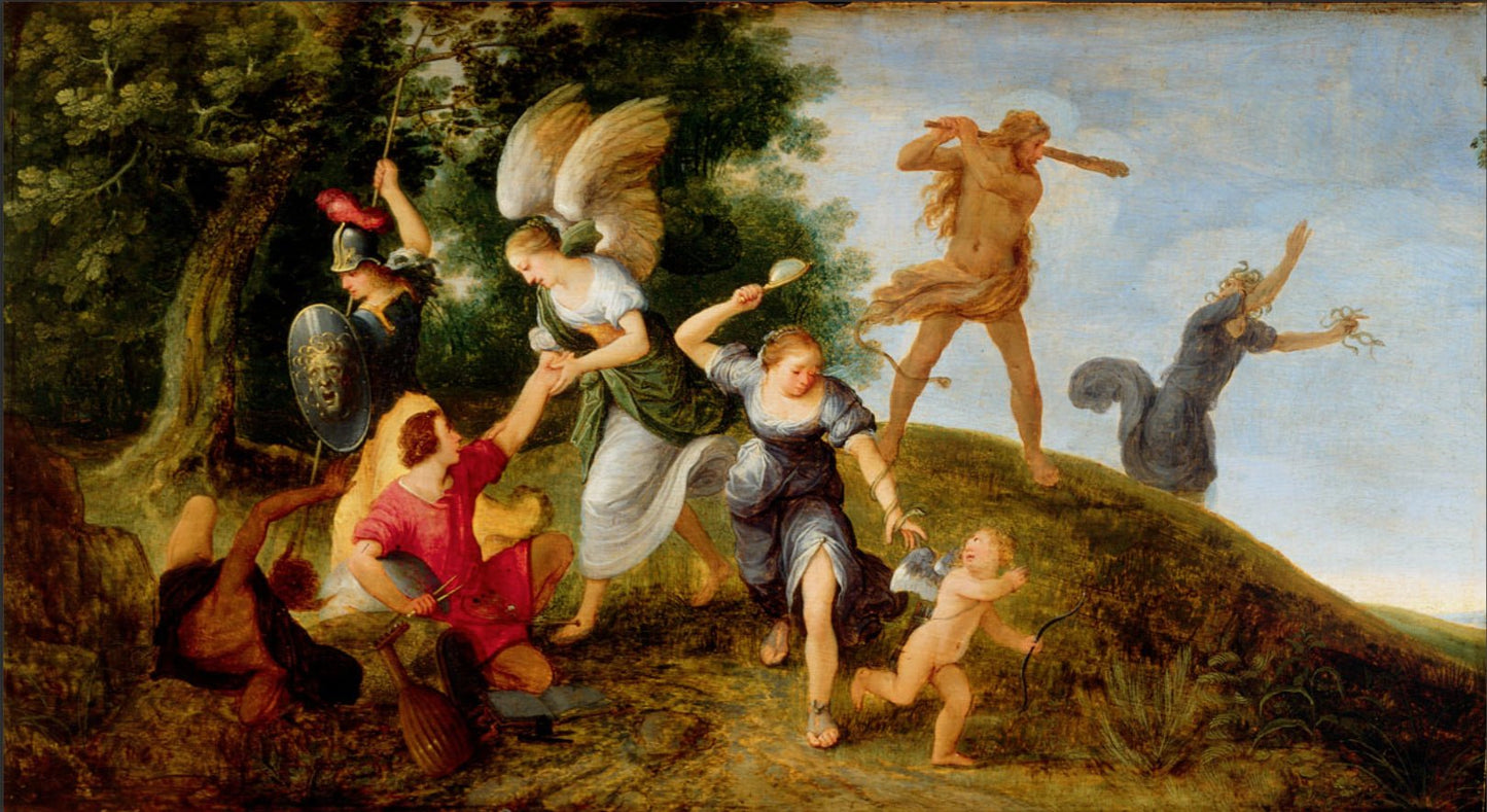 Protectors of the Young Artist, vintage artwork by Adriaen van Stalbemt, 12x8" (A4) Poster