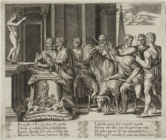 Psyche's Father Consulting the Oracle by  Agostino dei Musi (Italian, c. 1490-after 1536), 23x16"( A2 size) Poster Print