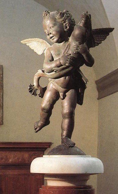 Putto with Dolphin, vintage artwork by Andrea del Verrocchio, A3 (16x12") Poster Print