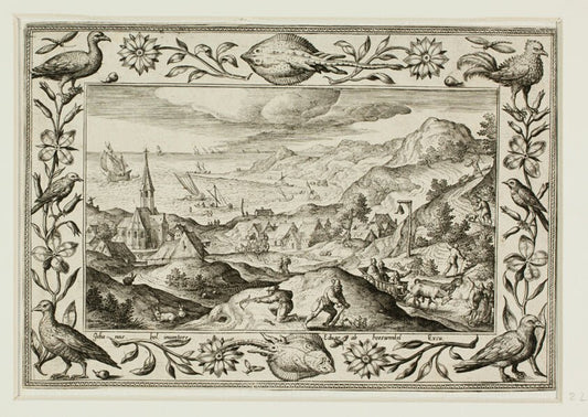 Rabbit Hunt, from Landscapes with Old and New Testament Scenes and Hunting Scenes by  Adriaen Collaert (Flemish, c. 1560–1618) , 23x16"( A2 size) Poster Print