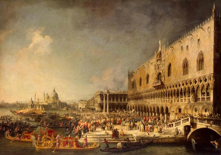 Reception of the French Ambassador in Venice by Canaletto, vintage art, modern poster print