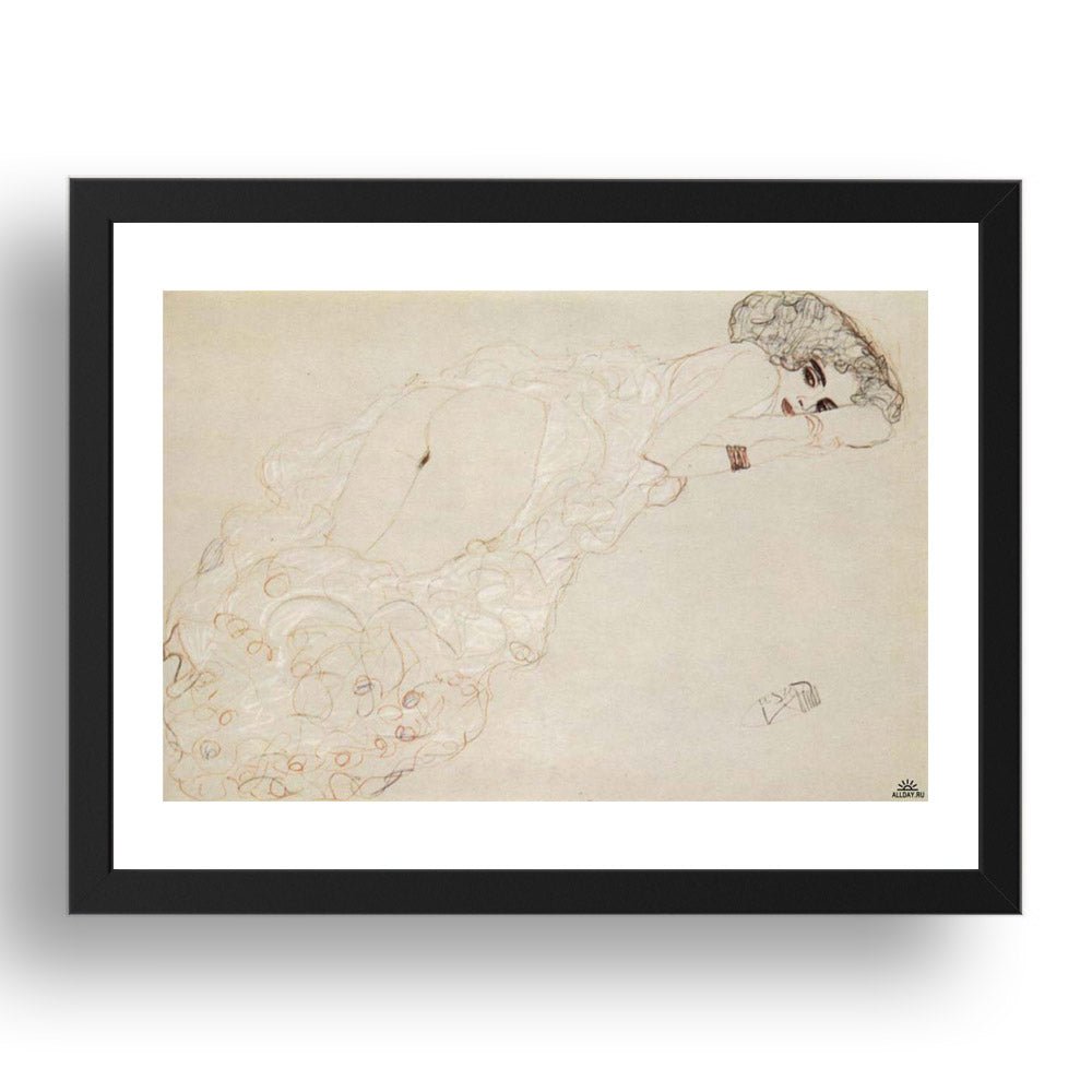 Reclining Nude Lying on Her Stomach 1910 by Gustav Klimt, 17x13" Frame