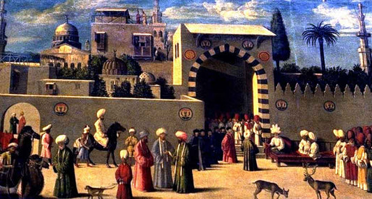 Recognition of the Ambassador Domenico Trevisano at Alicatre, vintage artwork by Gentile Bellini, A3 (16x12") Poster Print