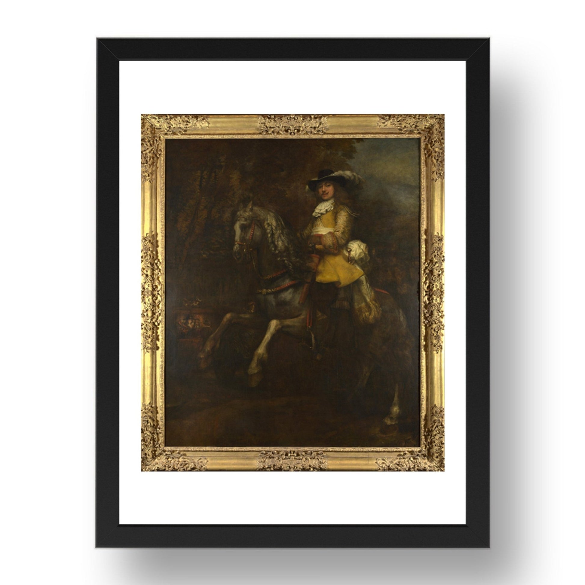 Rembrandt: Portrait of Frederick Rihel on Horseback, Poster in 17x13"(A3) Frame