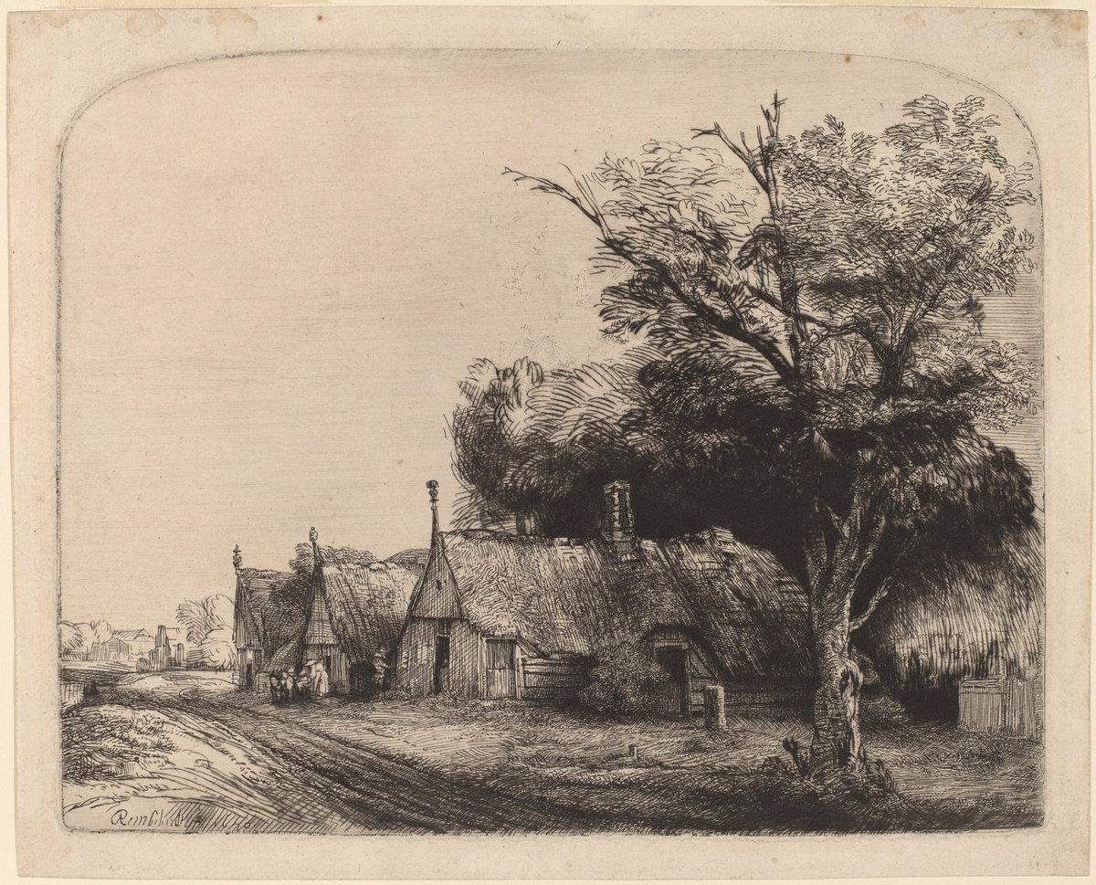 Rembrandt van Rijn:Landscape with Three Gabled Cottages besi,16x12"(A3) Poster