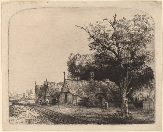 Rembrandt van Rijn:Landscape with Three Gabled Cottages besi,16x12"(A3) Poster