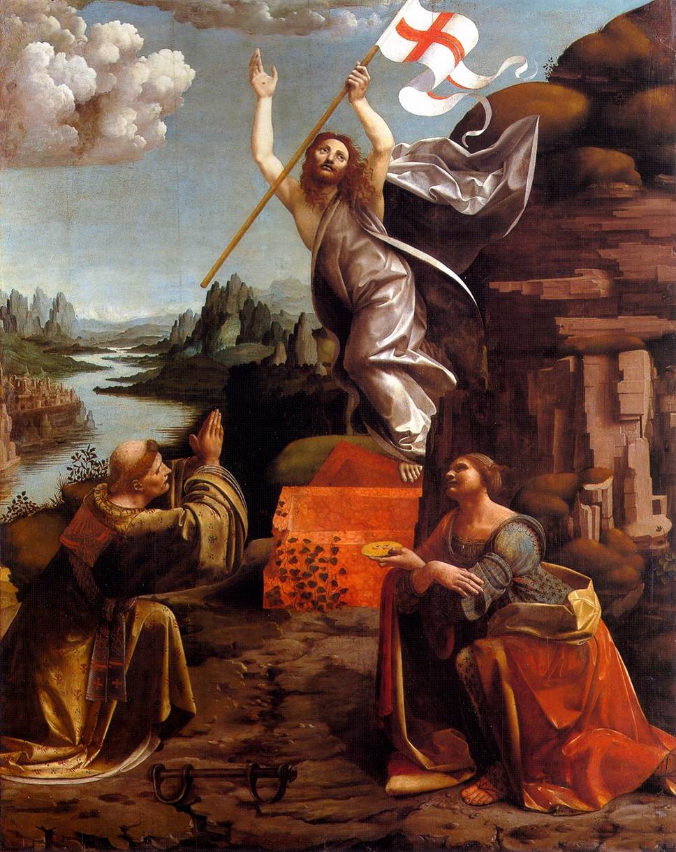 Resurrection of Christ with Saints Leonardo and Lucy, vintage artwork by Marco d' Oggiono, A3 (16x12") Poster Print