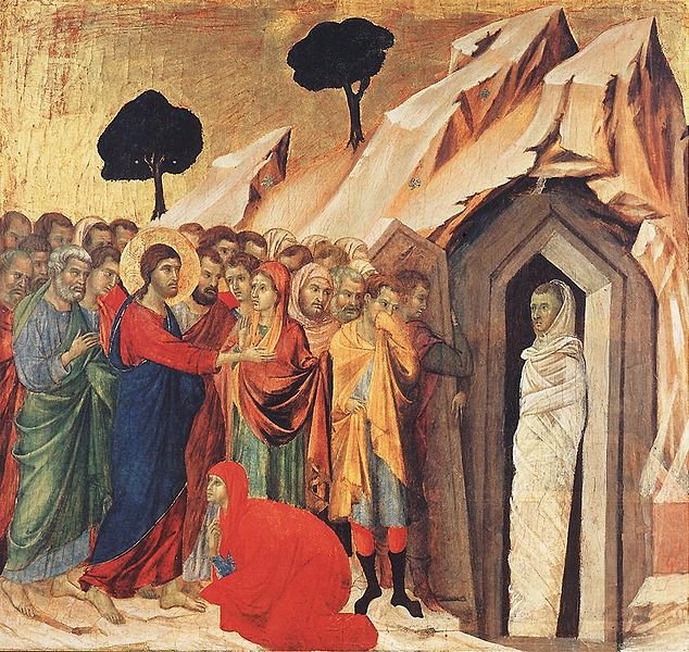 Resurrection of Lazarus, vintage artwork by Duccio di Buoninsegna, 12x8" (A4) Poster