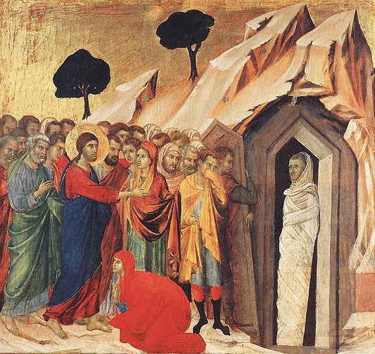 Resurrection of Lazarus, vintage artwork by Duccio di Buoninsegna, 12x8" (A4) Poster