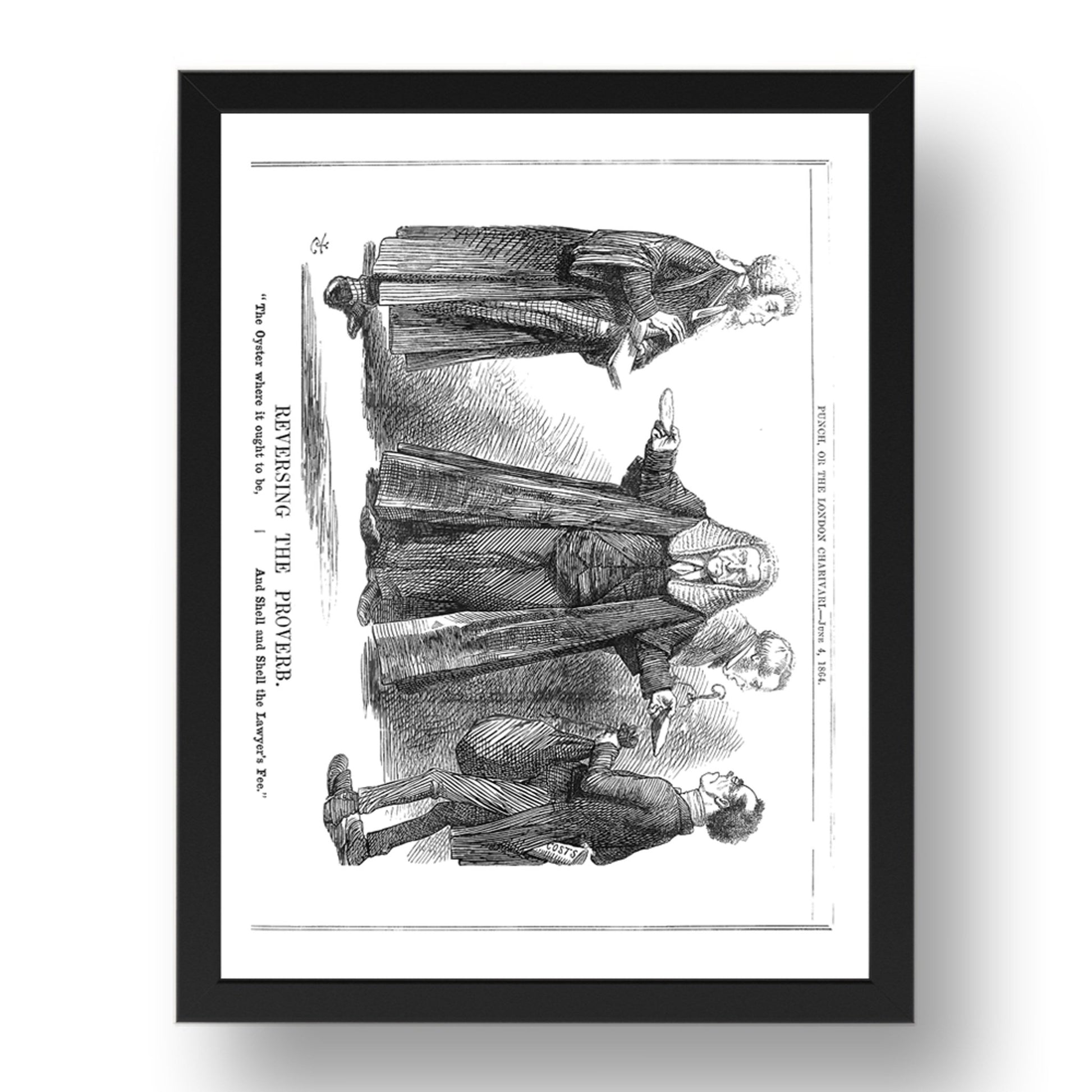 Reversing The Proverb Oysters Lawyers Judges Poster 1864, vintage historic poster in 17x13"(A3) Frame