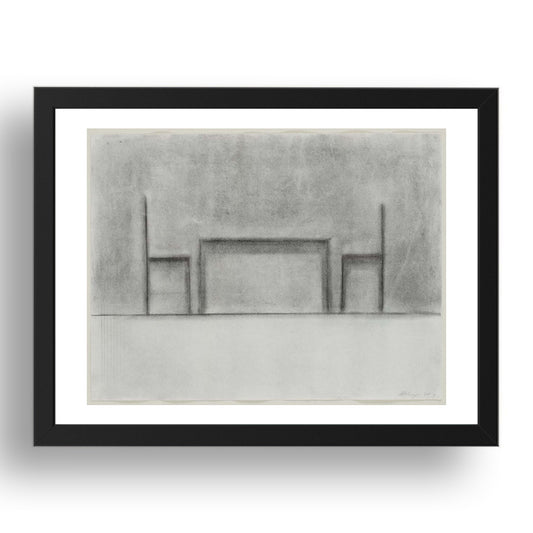 Richard Artschwager: Table and Two Chairs, modernist artwork, A3 Size Reproduction Poster Print in 17x13" Black Frame