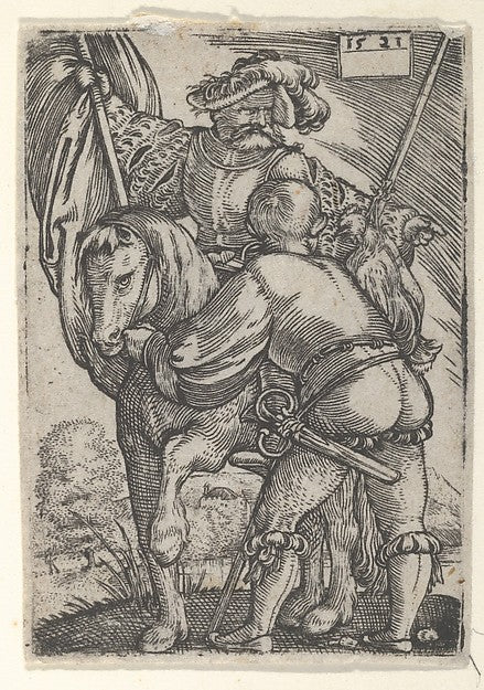 Riding Standard Bearer and a Foot Soldier early 16th cent-Bart, vintage art, A3 (16x12") Poster Print