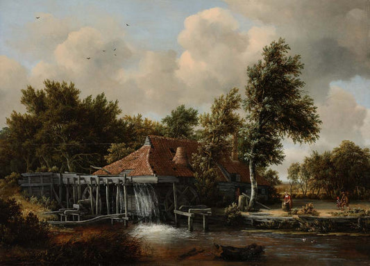 a watermill by Meindert Hobbema, 12x8" (A4) Poster