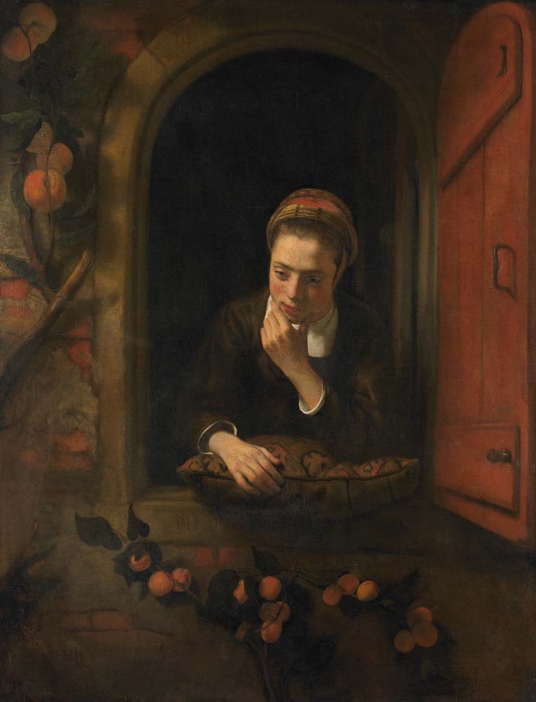 girl at a window by Nicolaes Maes, 12x8" (A4) Poster