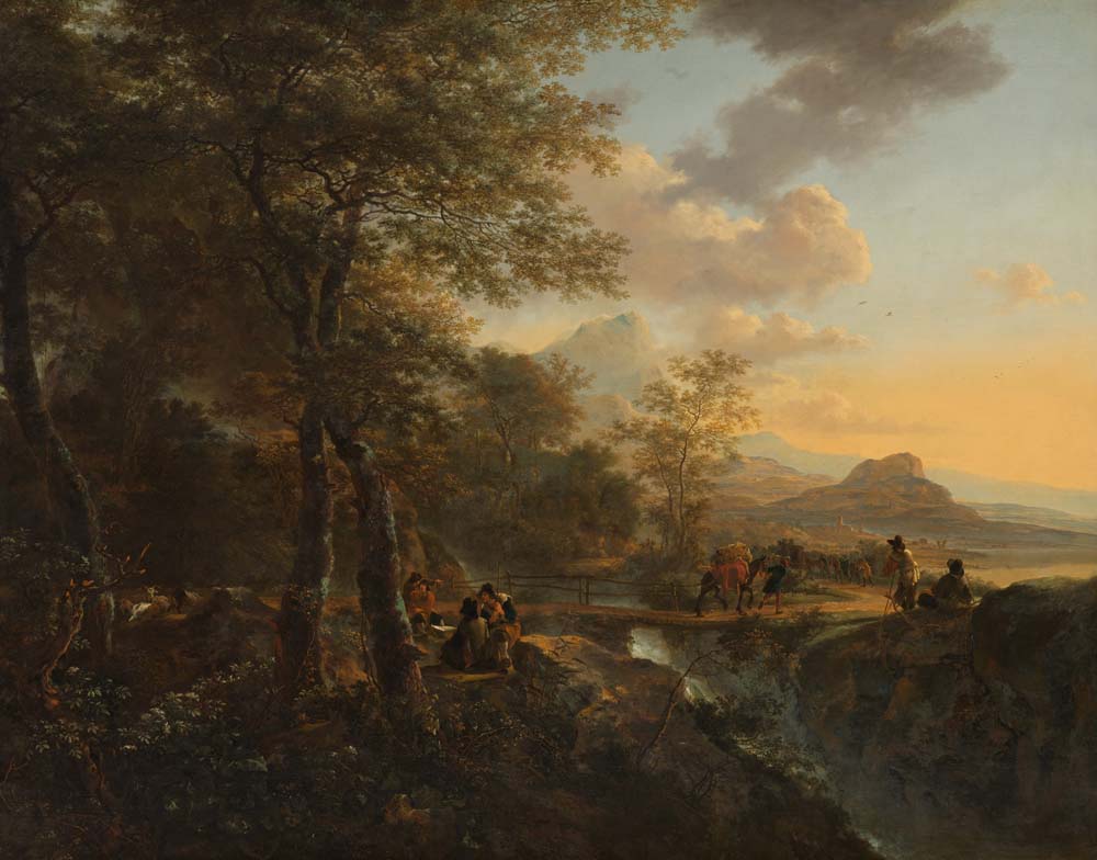 italian landscape with draftsman by J.Both, 12x8" (A4) Poster