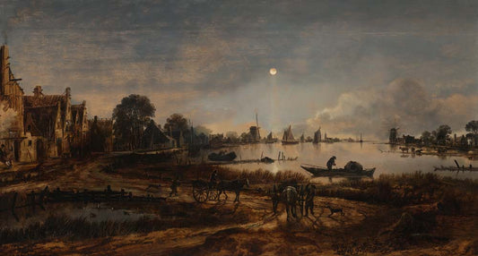 river view by moonlight by A.van der Neer, 12x8" (A4) Poster