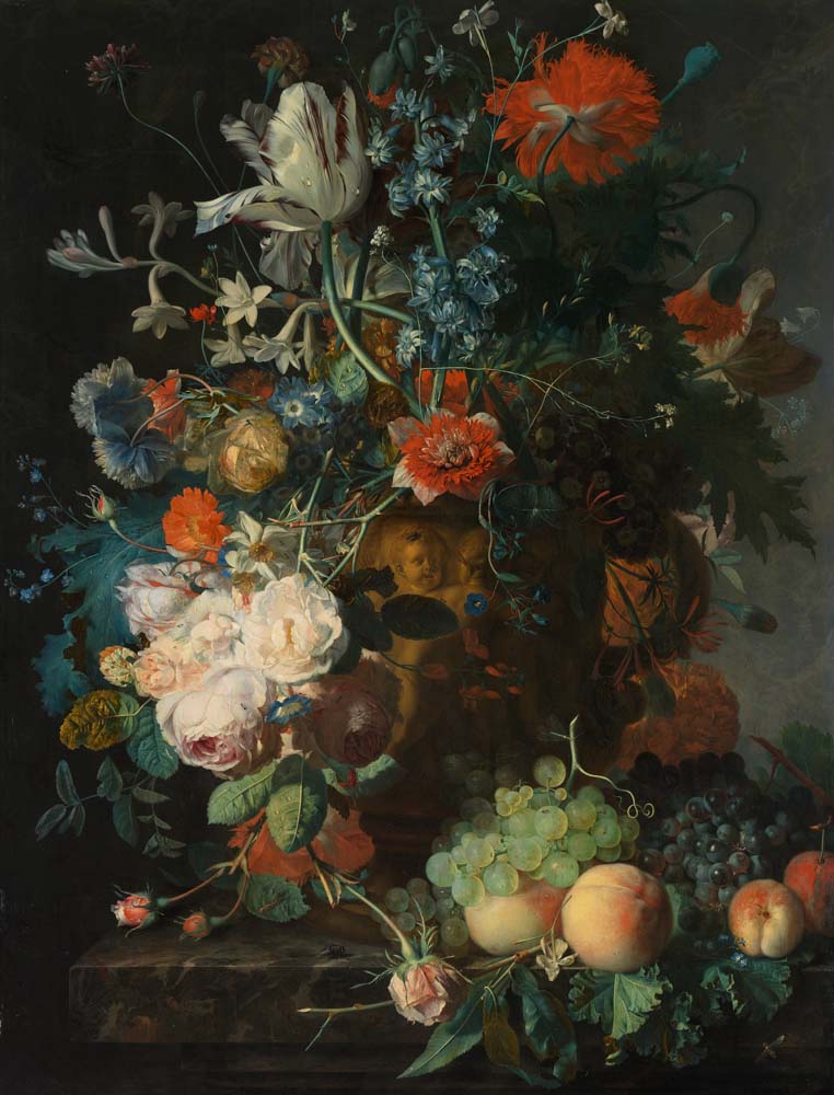 still life with flowers & fruit by J. v. Huysum, 12x8" (A4) Poster