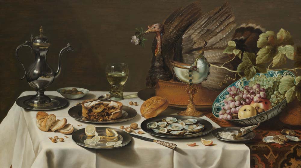 still life with turkey pie by P. Claesz, 1627, 12x8" (A4) Poster