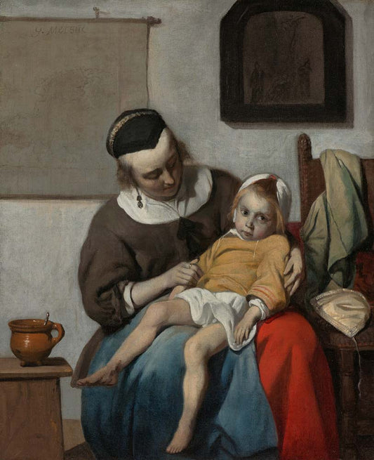 the sick child by G. Metsu. Ca. 1663-64, 12x8" (A4) Poster