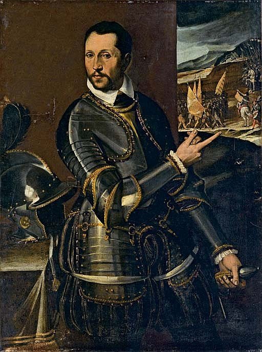 Ritratto di condottiero, vintage artwork by Bartolomeo Passarotti, 12x8" (A4) Poster