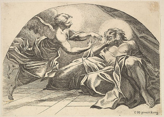 Robert van Audenaerde , After Carlo Maratti:Angel appearing to Peter in Prison 1680–1743, vintage artwork, 16x12"(A3) Poster Print