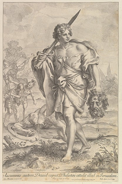 Robert van Audenaerde , After Carlo Maratti:David with the Head of Goliath 1680–1743, vintage artwork, 16x12"(A3) Poster Print