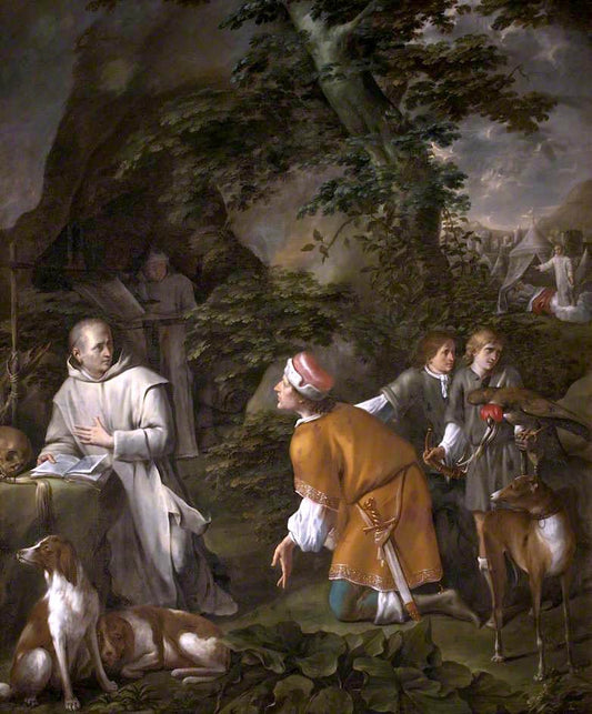 Roger Guiscard, Duke of Apulia and Calabria, Meeting Saint Bruno at La Torre, vintage artwork by Vincente Carducho, 12x8" (A4) Poster