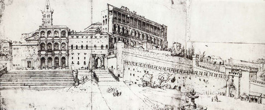 Rome, old Saint Peter's Basilica and the Vatican Palace, vintage artwork by Maerten van Heemskerck, A3 (16x12") Poster Print