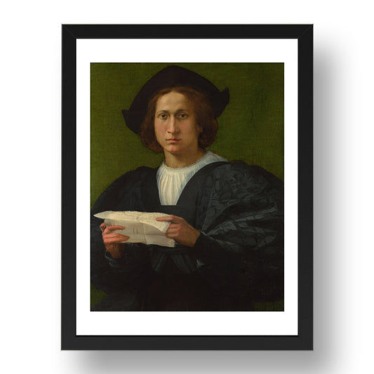 Rosso Fiorentino: Portrait of a Young Man holding a Letter, Poster in 17x13"(A3) Frame