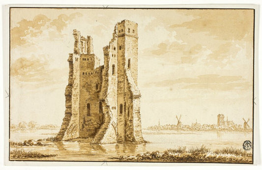 Ruins of the Merwede Manor seen from the Front with Dordrecht in the Background by  Abraham Rademaker,23x16"( A2 size ) Poster Print