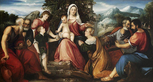Sacra Conversazione with Tobias and the Angel, vintage artwork by Bonifazio Veronese, A3 (16x12") Poster Print