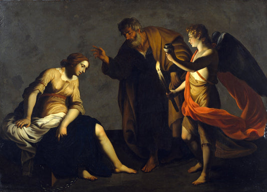 Saint Agatha Attended by  Saint Peter and an Angel in Prison, vintage artwork by Alessandro Turchi, 12x8" (A4) Poster