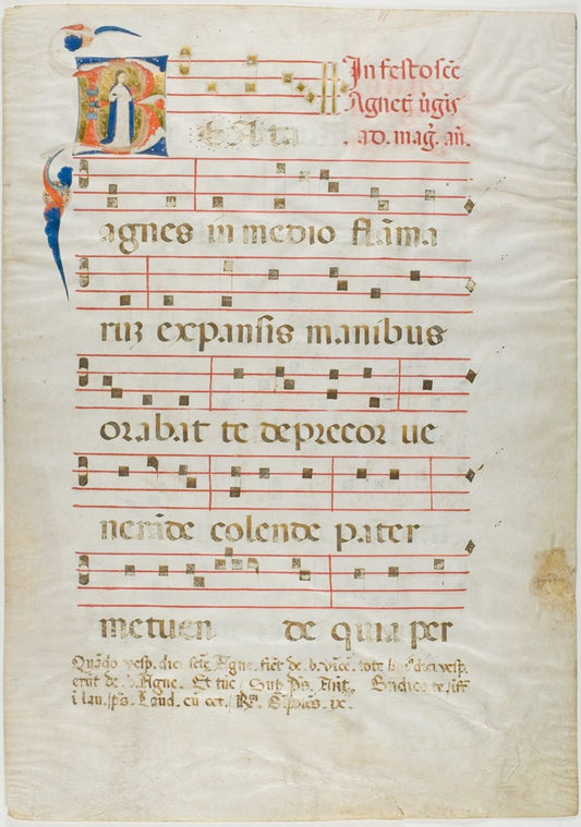 Saint Agnes in a Historiated Initial "V" from an Antiphonary by  Italian (Rimini),23x16"( A2 size ) Poster Print