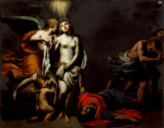 Saint Agnes Protected by  an Angel, vintage artwork by Alessandro Turchi, 12x8" (A4) Poster