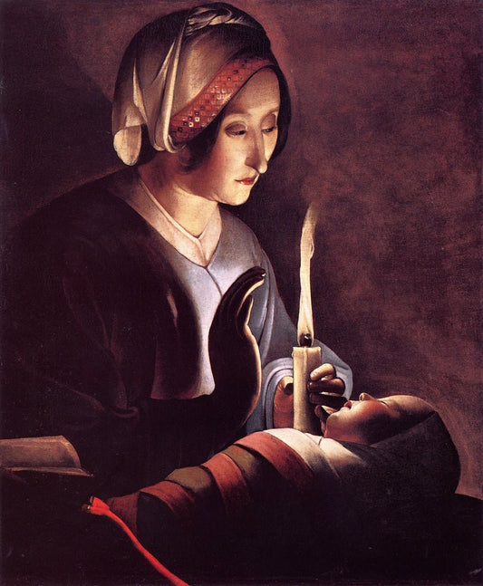 Saint Anne with the Christ Child, vintage artwork by Georges de La Tour, 12x8" (A4) Poster
