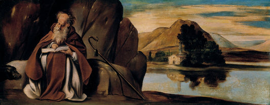 Saint Anthony Abad in a Landscape, vintage artwork by Juan Bautista Maíno, 12x8" (A4) Poster