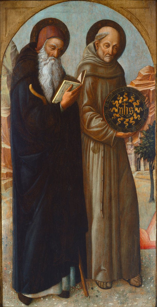 Saint Anthony Abbot and Saint Bernardino of Siena, vintage artwork by Jacopo Bellini, A3 (16x12") Poster Print