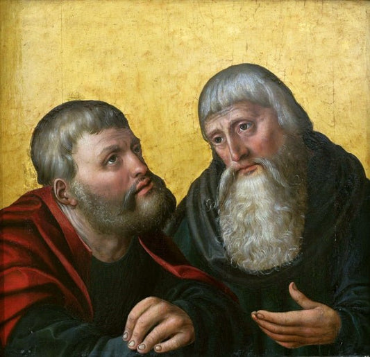 Saint Anthony Abbot and Saint Paul the Hermit, vintage artwork by Bernhard Strigel, A3 (16x12") Poster Print