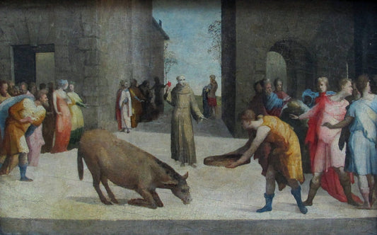 Saint Anthony and the Miracle of the Mule (from the predella of the Oratorio-altarpiece), vintage artwork by Domenico Beccafumi, A3 (16x12") Poster Print