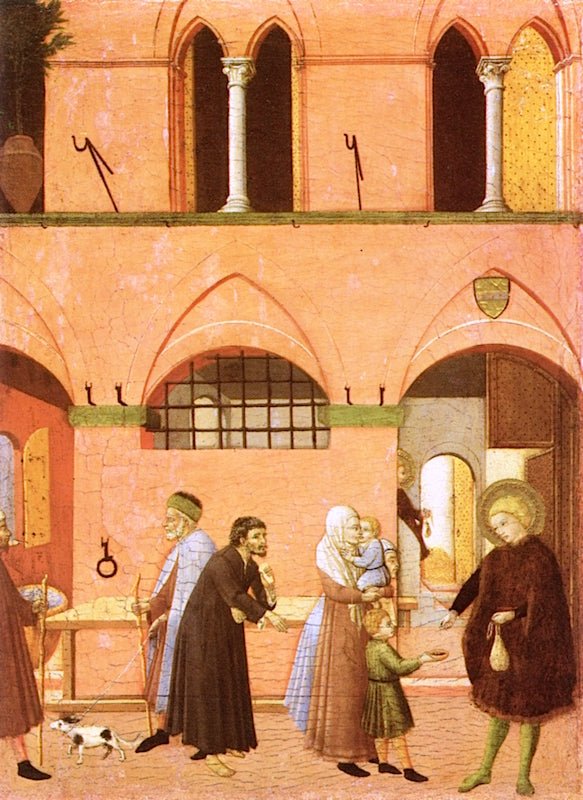 Saint Anthony Distributing His Wealth to the Poor, vintage artwork by Sassetta, A3 (16x12") Poster Print
